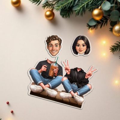 Personalized Couple Bobblehead Caricature Gift for Husband, Wife, Girlfriend, Boyfriend & Friends Solar Powered Moving Head Couple Gift for Birthday (Enjoy Coffee Couple.)